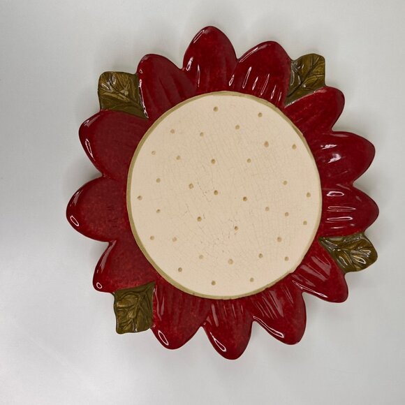 Set Of 2 Red Sunflower Shaped Ceramic Plates With Polka Dot Center Chic Boho 10" - Picture 3 of 11